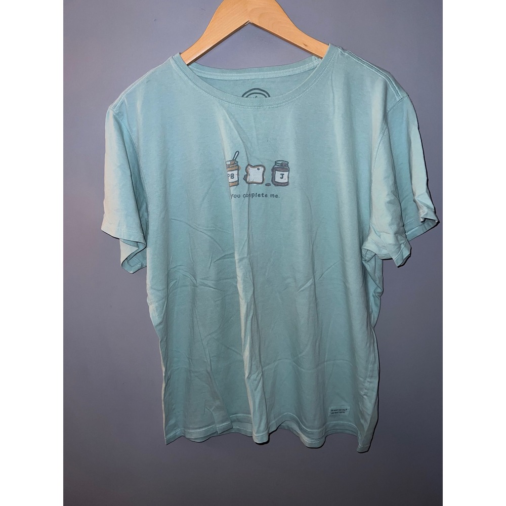 Life is Good Womens XL Relaxed Fit T-Shirt Aqua Blue PB&J You Complete Me Tee